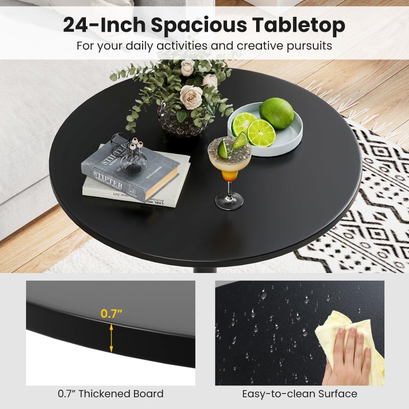 Giantex Two-in-one Bar Table with Detachable Pole, Metal Base, 24" Round Top, 40"/22" Two Convertible Height, Cocktail Table, Coffee Table, Pub Table for Dining Room, Restaurant, Kitchen (1, Black) - Image 3